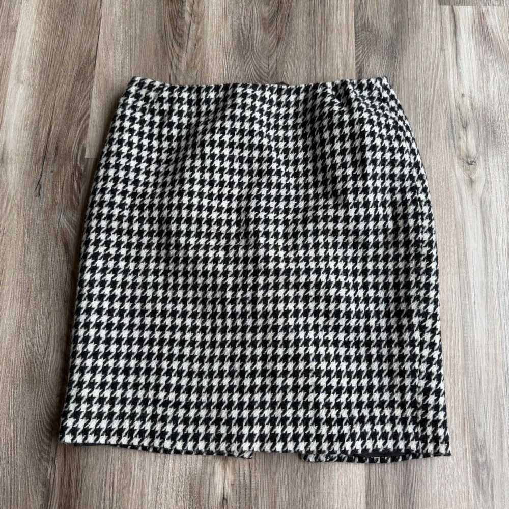Lafayette 148 New York Houndstooth Pencil Skirt‎ Black White Wool Blend Size 14